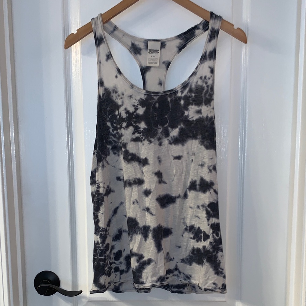PINK Victoria’s Secret Women’s Black White Tie-Dye Tank Top Oversized Fit Small